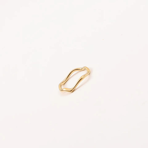 Stainless Steel Wave Pattern Ring Jewelry Plating 18K Gold Geometrically Irregular Abstract Shaped Women Rings