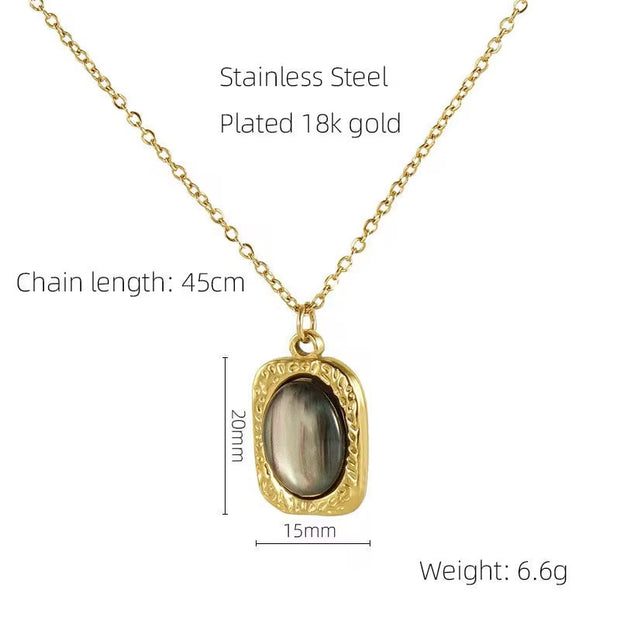 Fashion Waterproof Natural Stone Necklace Pendant Stainless Steel Gold Plated Pearl Necklace