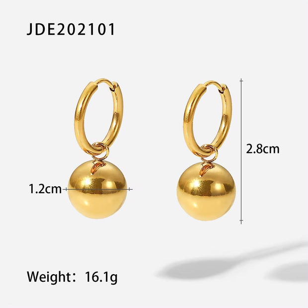 Ins Hot Solid Ball Pendant Earrings Stainless Steel Gold Plated Jewelry Gift Ring Hoop Earrings