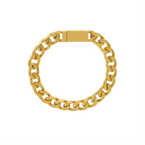 18K Gold Plated Stainless Steel Cuban Chain Magnetic Magnet Lock Bracelet for Women Ladies