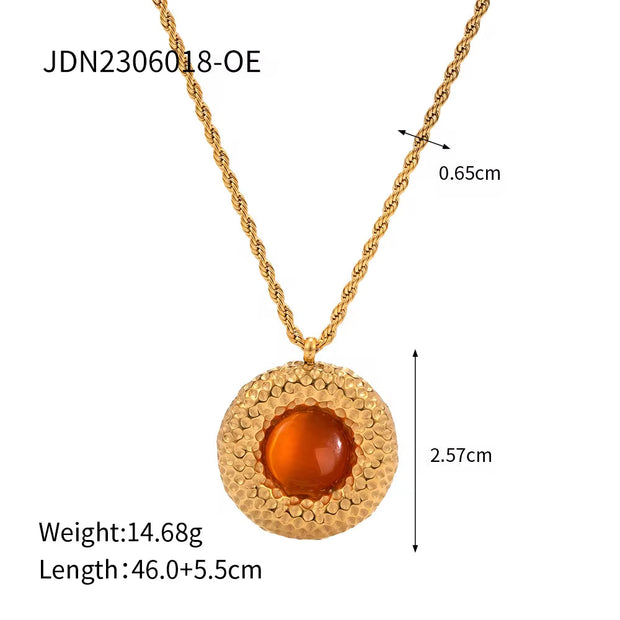 18K Gold Plated Texture Choker Jewelry Set Anniversary Romantic round Shell Pearl Stainless Steel Pendant Necklace