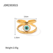 Luxury 18K Gold Plated Beads Eyes Layer Rings Stainless Steel Hollow Enamel Evil Eyes Stacking Rings Jewelry