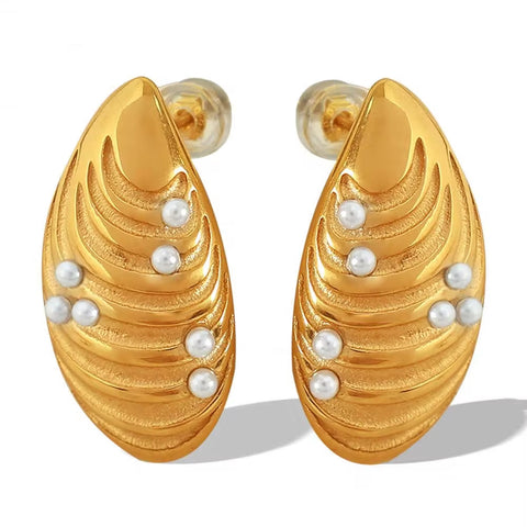 JEWELRY EH203 New Stainless Steel Shell Gum Bead Earrings 18K Gold Plated Fashion Earrings Jewelleryk Earrings Studs