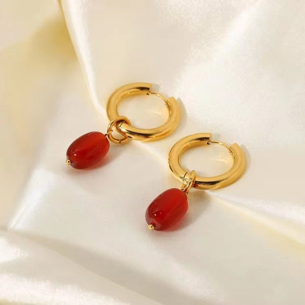 Natural Agate Stone Charm Earrings Jewelry Gold Plated Stainless Steel Crystal Hoop Earrings for Women