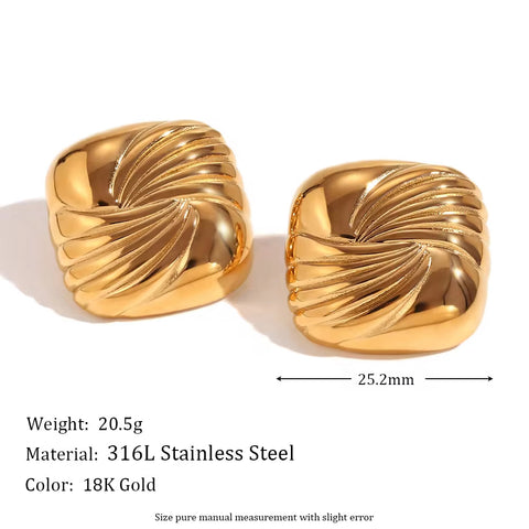 Trend 2024 Square Engraved Wing Stud Earrings Gold Plated Statement Jewelry Stainless Steel Earrings