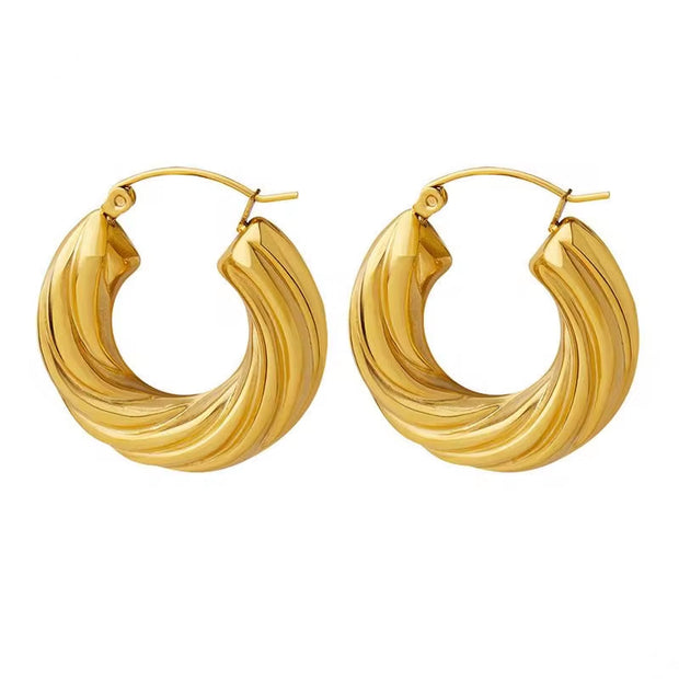 French Marka Custom Stainless Steel Fashion Jewelry Chunky Vintage Hoop Earrings 18K Gold Plated for Women