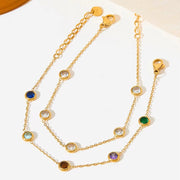 Trendy Exquisite Fashion Jewelry Stainless Steel Charm Pulseras Gold Link Chain Colorful Zircon Bracelet