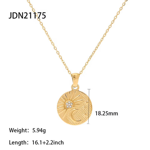 Vintage Jewelry Stainless Steel Heart Natural Shell Sun Half Moon round Coin Pendant Medallion Necklaces