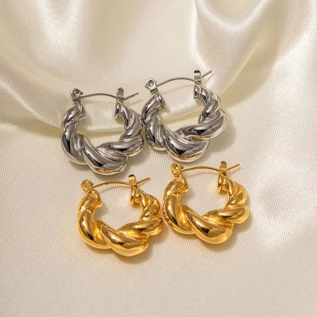 High Luxury Show 18K Gold Plated Stainless Steel Earrings Jewelry Twist Braided Thick Hoop Earrings