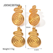 Design Double Screw Pendant Earring Bracelet Necklace 18K Gold Plated Stainless Steel Circle Shape Hammer Jewelry Set