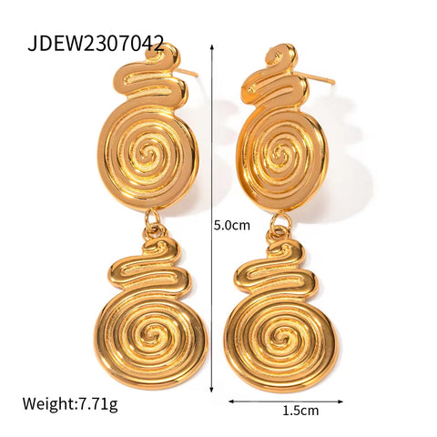 Design Double Screw Pendant Earring Bracelet Necklace 18K Gold Plated Stainless Steel Circle Shape Hammer Jewelry Set