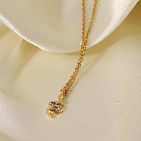 Dainty 18K Pvd Gold Plated Inlaid Zircon Snake Pendant Necklace Stainless Steel Jewelry Chain Necklace for Women