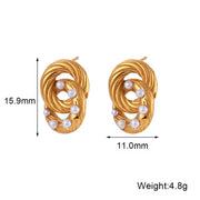 New Design Pearl Cross Bagel Shape Stud Earring 18K Gold Plated Stainless Steel Earring Women Jewelry