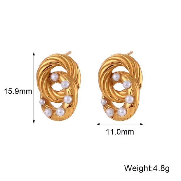 New Design Pearl Cross Bagel Shape Stud Earring 18K Gold Plated Stainless Steel Earring Women Jewelry