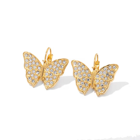 New Arrivals Full Zircon Inlaid Butterfly Shape Earrings Stainless Steel Gold Plated Hoop Earrings