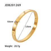 Waterproof Simple Stainless Steel Oval Cubic Zircon Gold Open Cuff Bracelet Bangle for Girls