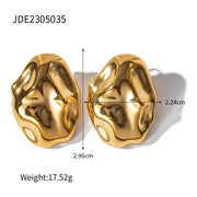 Jewelry Chunky Hammer Rings Earring 18K PVD Gold Plated Stainless Steel Waterproof Irregular Ring Jewelry for Women