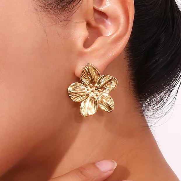 Waterproof Jewelry Engraved Flower Earrings Gold Plated Stud Earrings Stainless Steel Earrings Jewelry Women