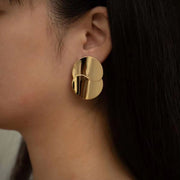 Jewelry High Polish 18K Gold Plated Stainless Steel Smooth Rectangular Big round Chunky Earring