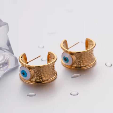 Jewelry Stainless Steel Hammer Devil'S Eye Earring Blue Enamel Evil Eyes Drop Earrings for Girls