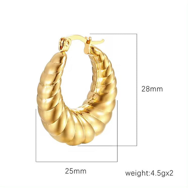 Wholesale Waterproof 18K PVD Stainless Steel Chunky Hollow Croissant Hoop Earring Statement Earring FJER0002