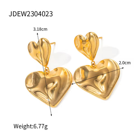 Design Hammer Molten Style Chunky Earrings Rings 18K Gold Plated Stainless Steel Romantic Love Earring