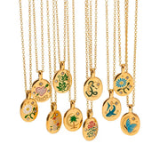 Spring Enameled 18K Gold Plated Flower Tree Animal Pattern Zircon Rings Necklace Earrings Set Jewelry