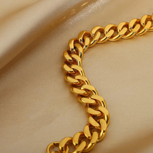 3Mm 6Mm 8Mm 12Mm Miami Cuban Chain Bracelet Punk Jewelry for Men Women 18K Gold Plated Stainless Chain Bracelet