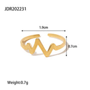 Heartbeat Dainty Style 18K Gold Plated Stainless Steel Adjustable Rings Stacking Fashion Jewelry