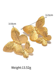 Ins 18K Gold Plated Stainless Steel Butterfly Pendant Necklace Tassel Earrings Opening Bangles Butterfly Rings