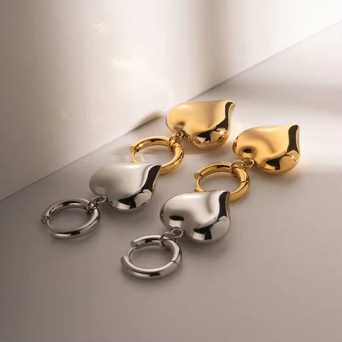 Stainless Steel 18K Gold Plated Silver Hoop Heart Shape Earring Cute Fashion Jewelry Earrings