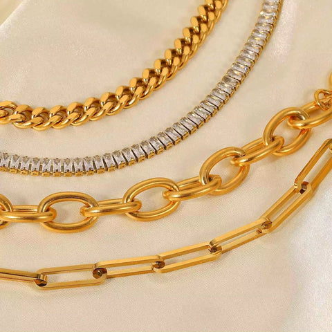 18K Gold Plated Stainless Steel Link Chain Paperclip Jewelry Waterproof Bracelets Punk Chunky Bracelet for Men Women