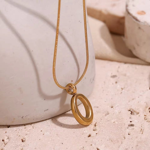 Minimalist Snake Chain O Shape Pendant Necklace Gold Plated Jewelry Stainless Steel Necklace