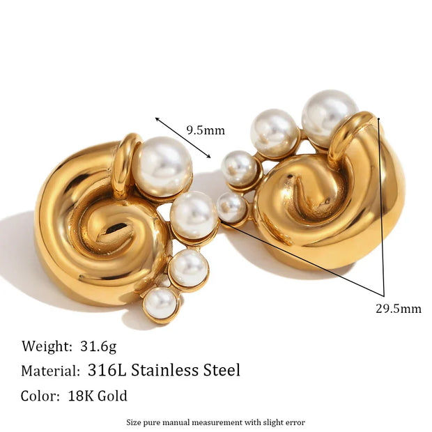 Fresh Water Pearl Winding Conch Stud Earrings Tarnish Free Jewelry Gold Plated Earrings Stainless Steel Jewelry