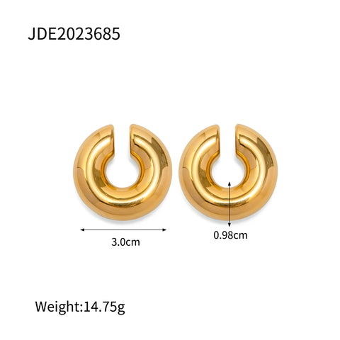 Punk Style Gold Plated Stainless Steel Thick Hollow Hoop Earrings Wide Tube Chunky Ear Cuff for Women