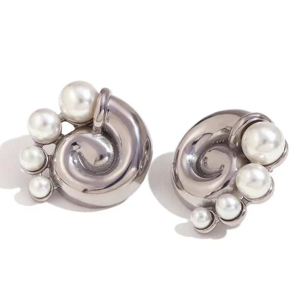 Fresh Water Pearl Winding Conch Stud Earrings Tarnish Free Jewelry Gold Plated Earrings Stainless Steel Jewelry