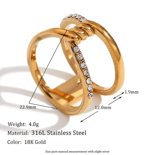 Hollow Crystal Rhinestone Stacking Ring 18K Gold Plated Rings Stainless Steel Jewelry