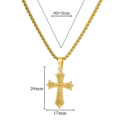 Stainless Steel Cross Necklace For Women Gold Color Chain Cross Pendant Necklaces Retro Religion Jewelry Gift bijoux femme