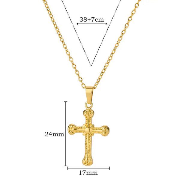 Stainless Steel Cross Necklace For Women Gold Color Chain Cross Pendant Necklaces Retro Religion Jewelry Gift bijoux femme