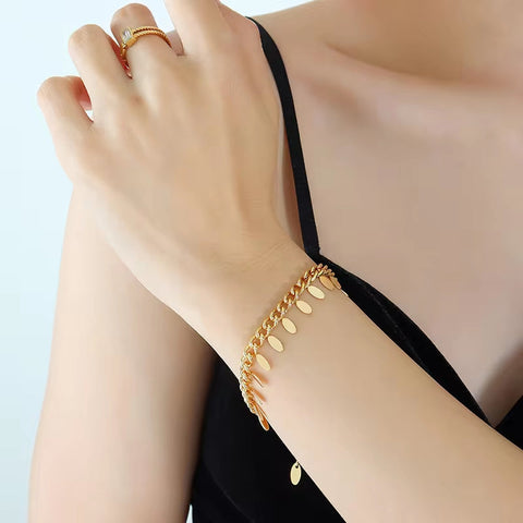 Wholesale 18K Gold Plated Cuban Chain Custom Shaped Leaf Charms Stainless Steel Bracelet for Women Armband