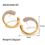 New Trendy 18K Gold Plated Stainless Steel CC Shape Zircon Pearl Inlaid Earring Circle Earring Jewelry Festival Gift