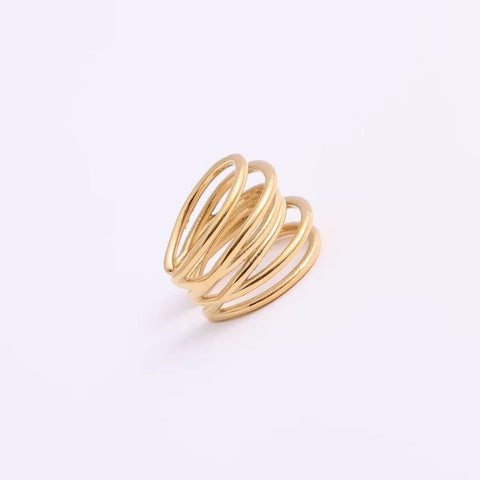 Hot Sale Women Fashion Minimalist Design High Quality Jewelry 18K Gold Plated Stainless Steel Stacking Multi Layers Ring