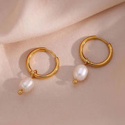 Drop Ship Elegant Fresh Water Pearl Drop Earring 18K Gold Plated Stainless Steel Gold Hoop Earring