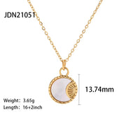 INS Stainless Steel White Shell Sun Necklace 18K Gold Plated Oval Sun Moon Shell Pendant Necklace