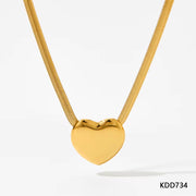 Waterproof PVD Gold Plated Flat Snake Chain Love Vintage Stainless Steel Jewelry Heart Charm Pendant Necklace for Women