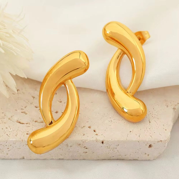 JEWELRY EH279 Simple and Versatile Irregular Circle Geometric Earrings Stainless Steel 18K Gold Plated Earrings