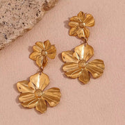 Gold Plated Dangle Earrings Flower Drop Earrings Tarnish Free Jewelry Stainless Steel Fashion Jewelry