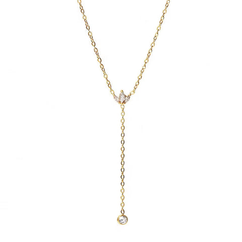 Minimalist 18K Gold Plated Zircon Necklace Stainless Steel Snake Y Shape Crown Zircon Necklace