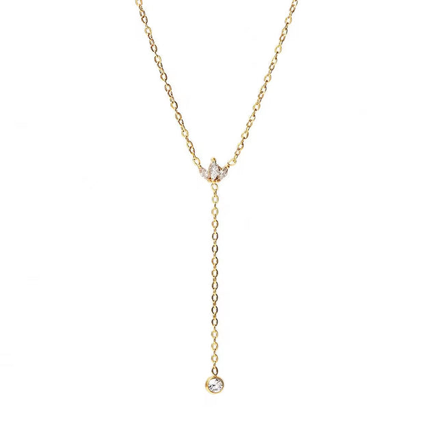 Minimalist 18K Gold Plated Zircon Necklace Stainless Steel Snake Y Shape Crown Zircon Necklace