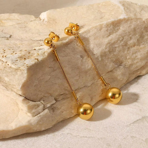 Minimalist Titanium Ball Pendant Long Wire Earrings 18K Gold Plated Drop Line Stud Earrings